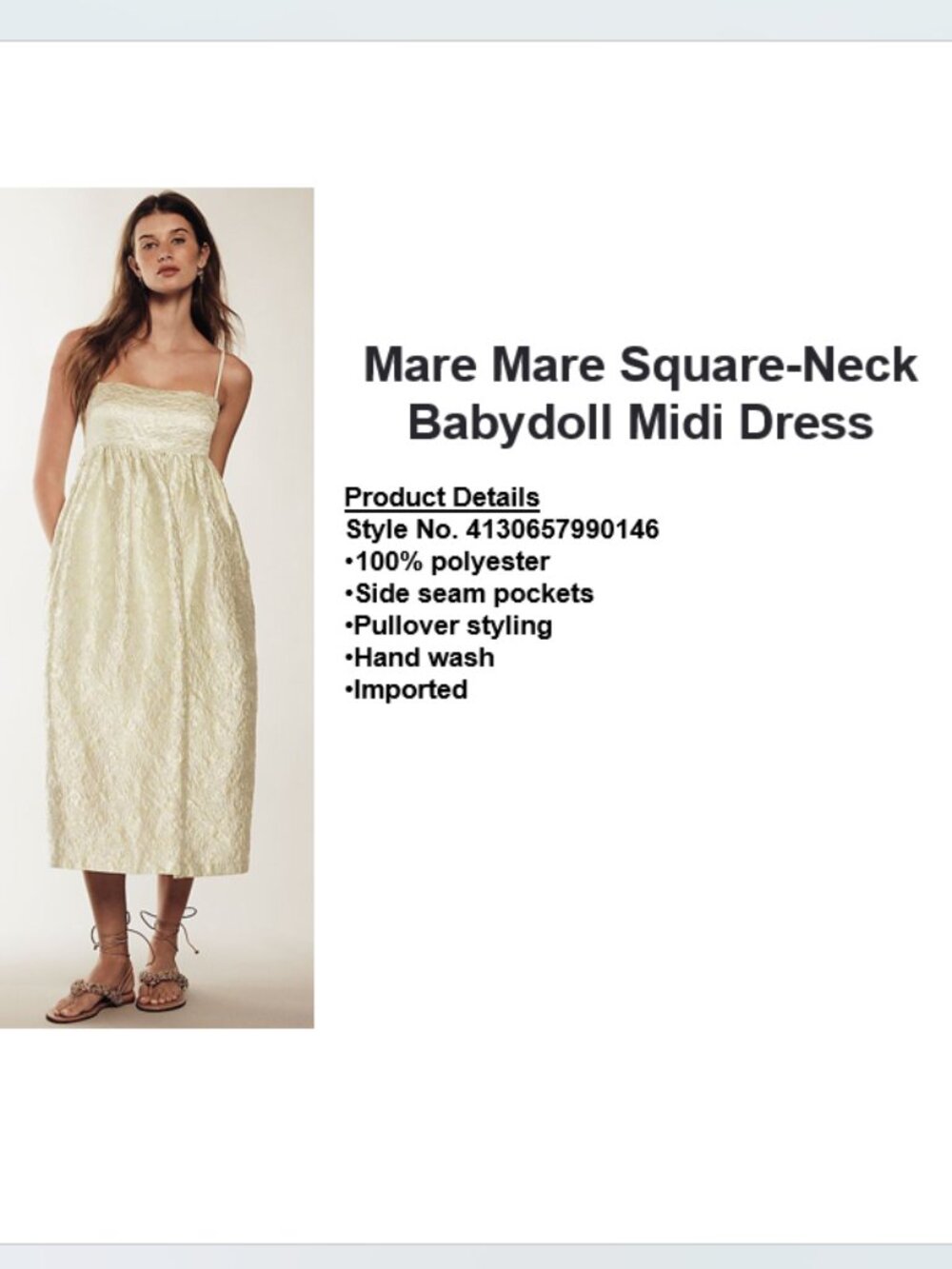 ANTHROPOLOGIE Mare Mare Square-Neck Babydoll Midi Dress - Picture 15 of 15